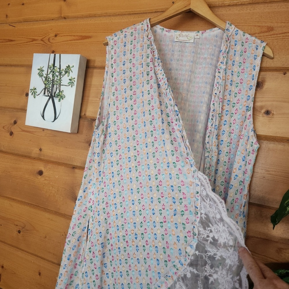 Paper Lace Dot Cardigan Duster Pocket Boho Hippie Gypsy High Low Ruffle One Size - Picture 2 of 7